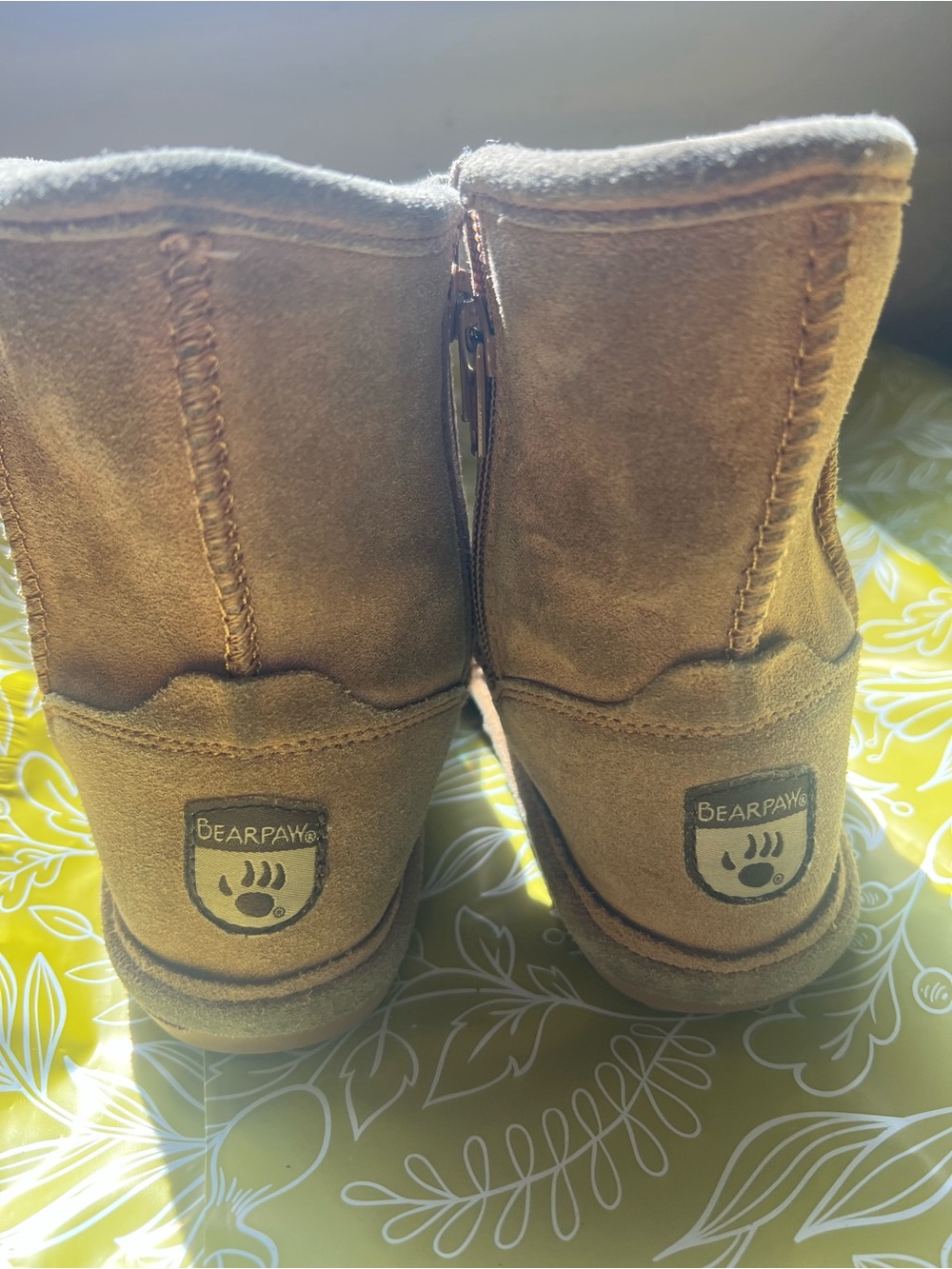 BearPaw Kids Chestnut Brown Suede Zip-Back Booties